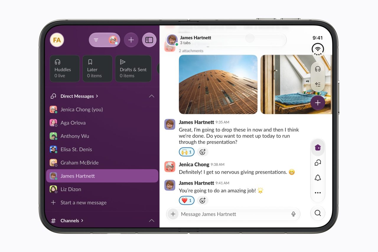 The Slack app open on an iPhone Duo